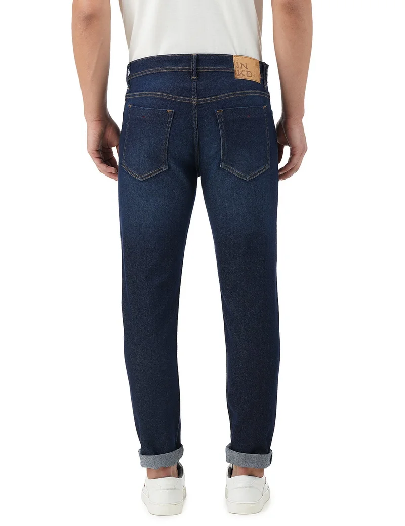 Inkd INDIGO - Aegean Men's Slim Fit Jeans - Mid-Rise | Cotton Blend | Contrast Stitch | Stretchable Fabric | Classic 5 Pocket Styling for Men | Best Price UAE